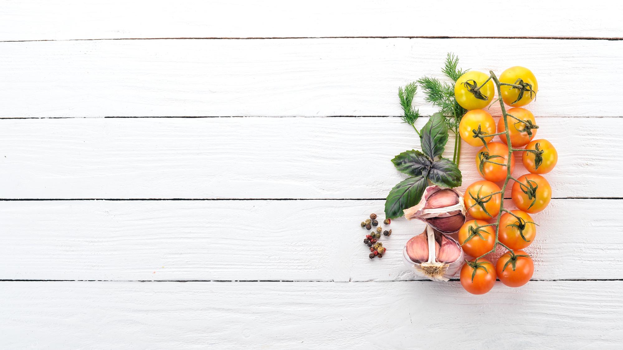 Selection of seasonal produce on market table